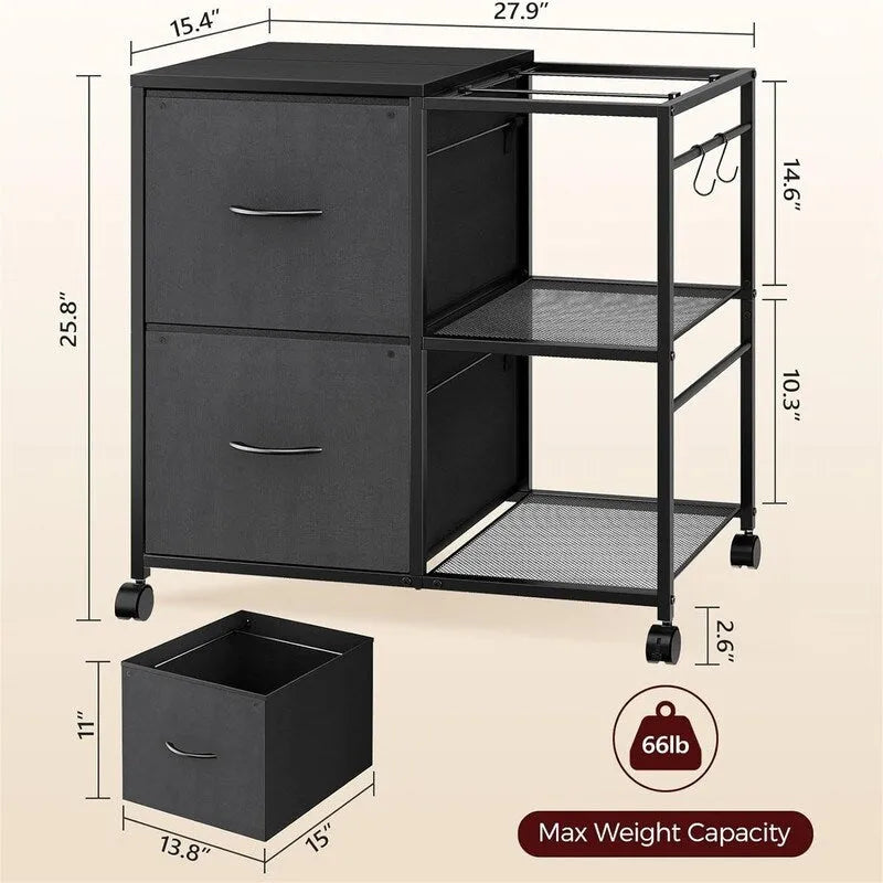 2-Drawer Fabric Lateral Filing Cabinet with Open Shelves