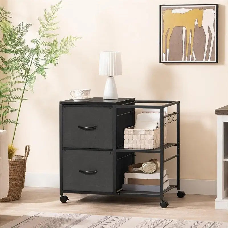 2-Drawer Fabric Lateral Filing Cabinet with Open Shelves