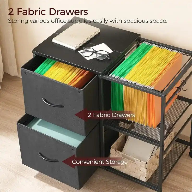 2-Drawer Fabric Lateral Filing Cabinet with Open Shelves