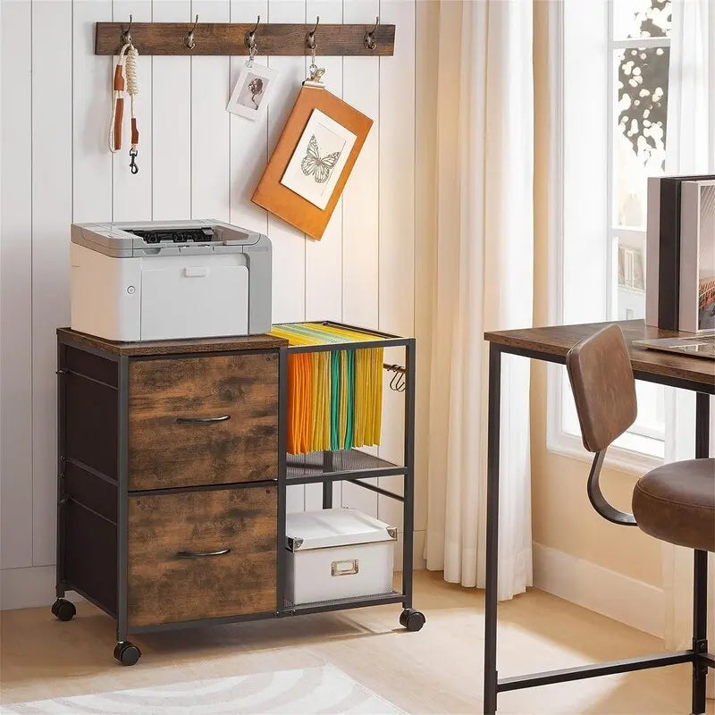 2-Drawer Fabric Lateral Filing Cabinet with Open Shelves