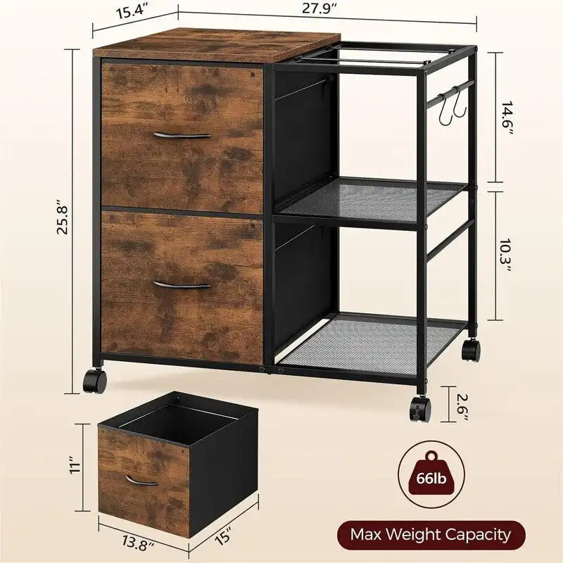 2-Drawer Fabric Lateral Filing Cabinet with Open Shelves