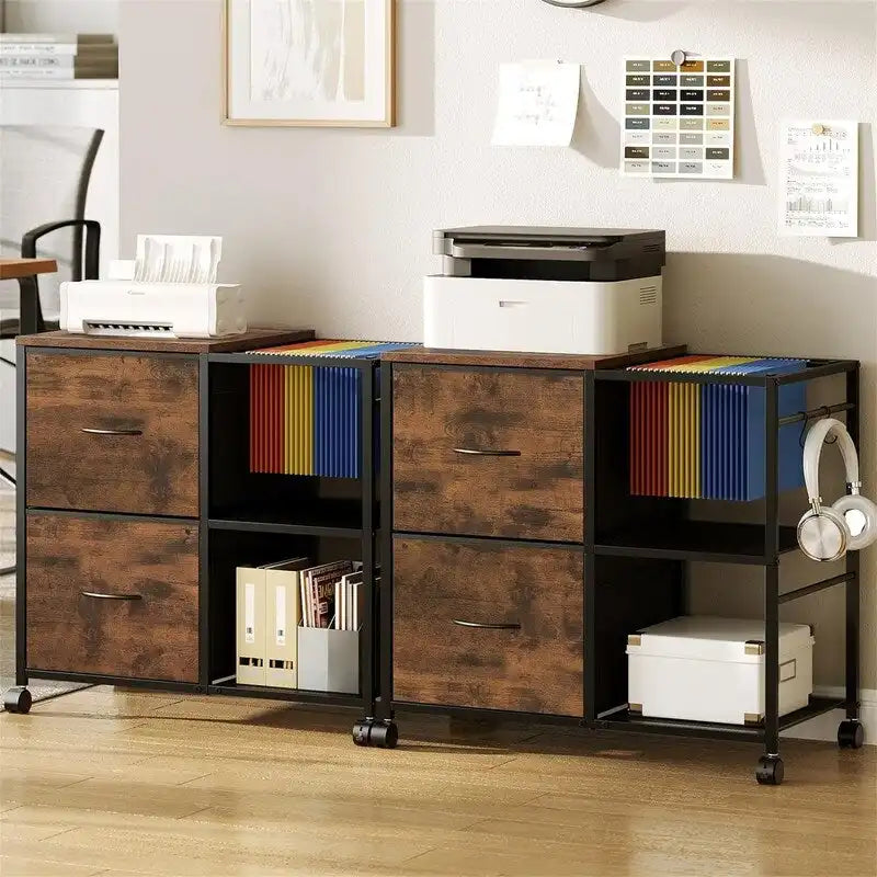 2-Drawer Fabric Lateral Filing Cabinet with Open Shelves