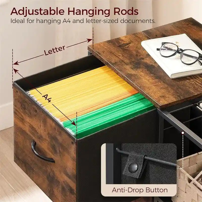 2-Drawer Fabric Lateral Filing Cabinet with Open Shelves