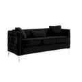 73 Inch Modern Sofa with 3 Pillows, Tufted Black Velvet, Silver Legs