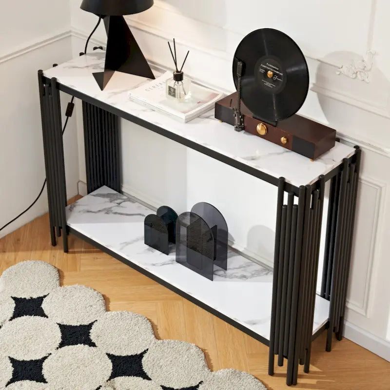 2-Tier Faux Marble Console Table, Modern Narrow Entryway & Hallway Table