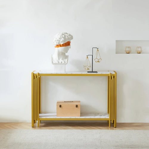 2-Tier Faux Marble Console Table, Modern Narrow Entryway & Hallway Table