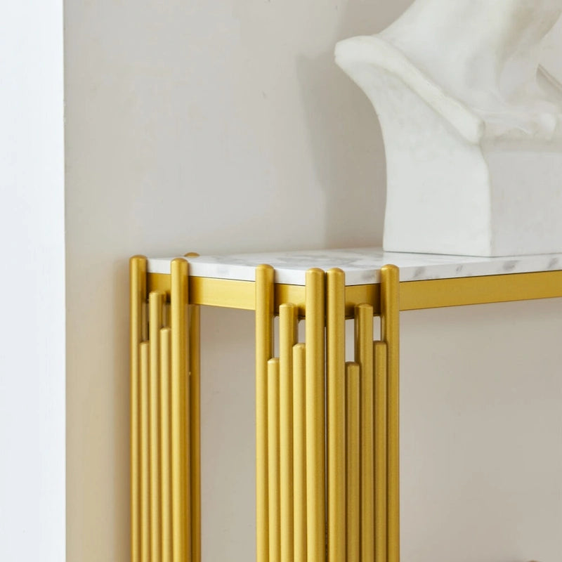 2-Tier Faux Marble Console Table, Modern Narrow Entryway & Hallway Table