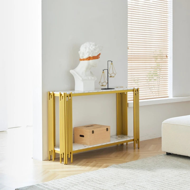 2-Tier Faux Marble Console Table, Modern Narrow Entryway & Hallway Table