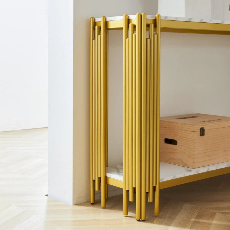 2-Tier Faux Marble Console Table, Modern Narrow Entryway & Hallway Table