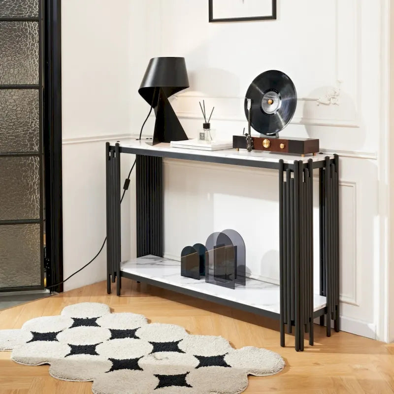2-Tier Faux Marble Console Table, Modern Narrow Entryway & Hallway Table