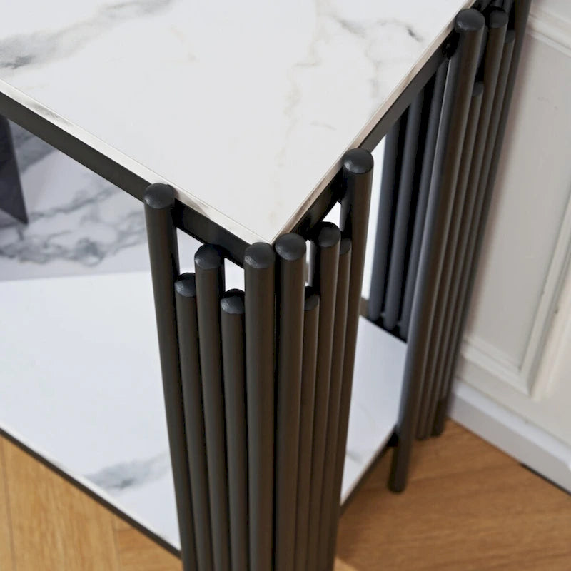 2-Tier Faux Marble Console Table, Modern Narrow Entryway & Hallway Table