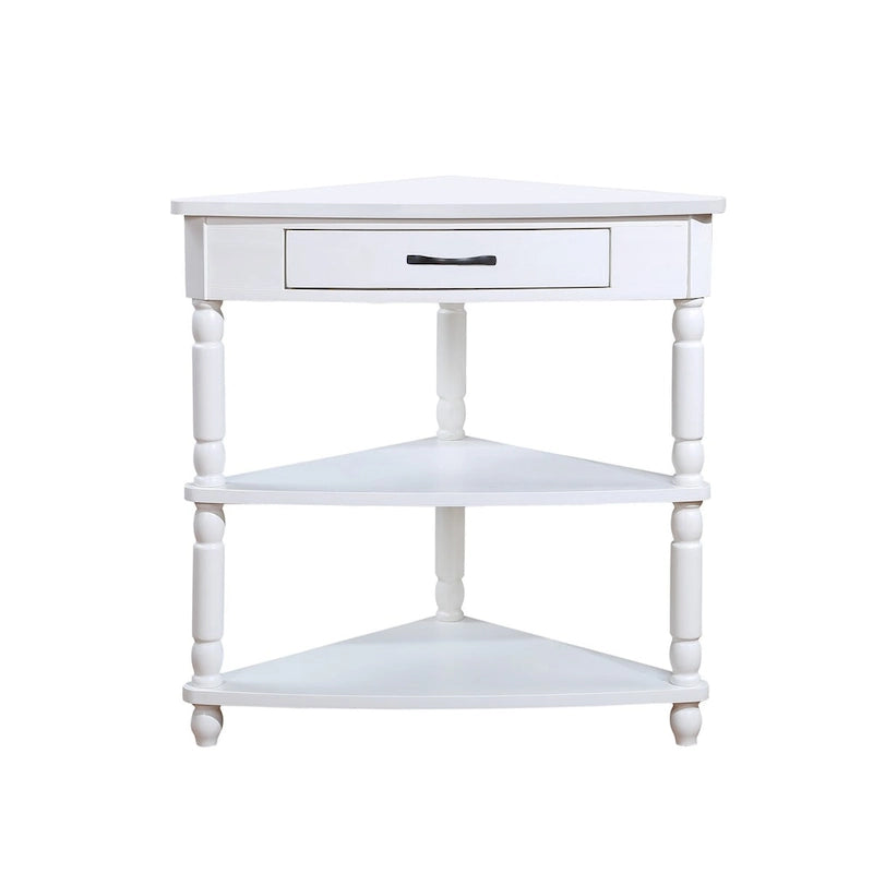 Small Triangle Corner Table, Wood Side Table for Small Spaces, 3-Tier End Corner Table with Solid Wood Legs
