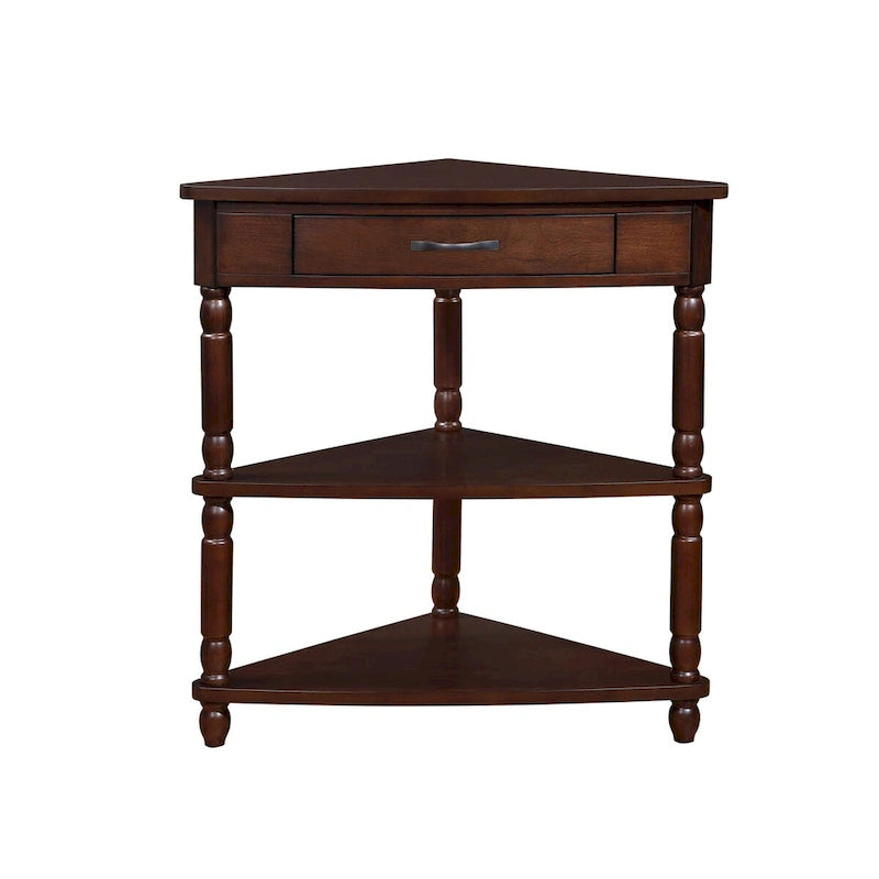 Small Triangle Corner Table, Wood Side Table for Small Spaces, 3-Tier End Corner Table with Solid Wood Legs