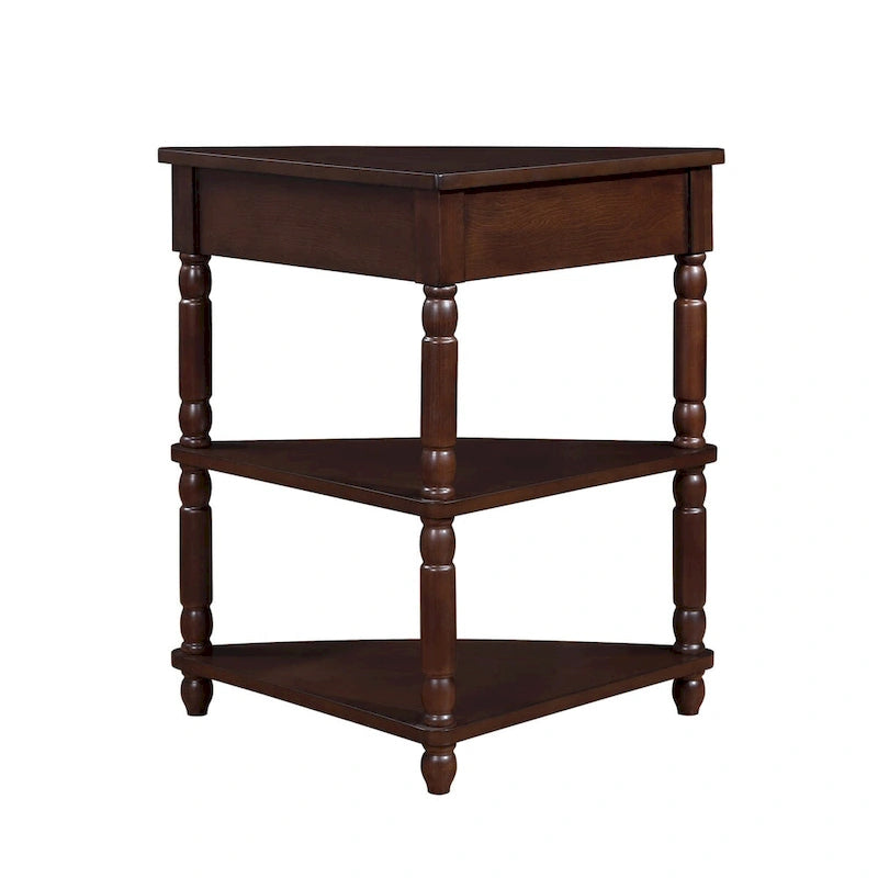 Small Triangle Corner Table, Wood Side Table for Small Spaces, 3-Tier End Corner Table with Solid Wood Legs