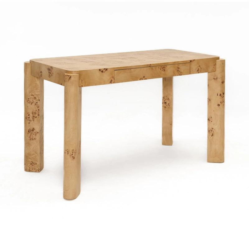 49-Inch Maple Burl Desk Vanity Table with Storage