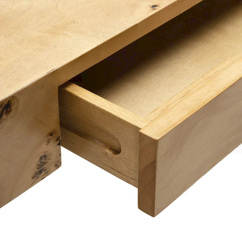49-Inch Maple Burl Desk Vanity Table with Storage