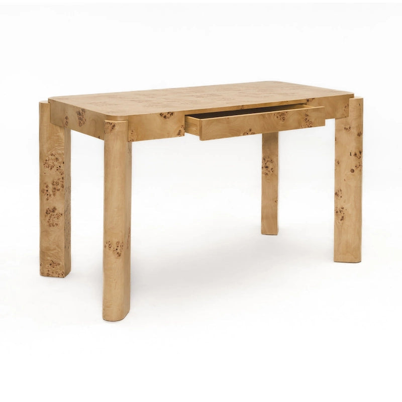 49-Inch Maple Burl Desk Vanity Table with Storage