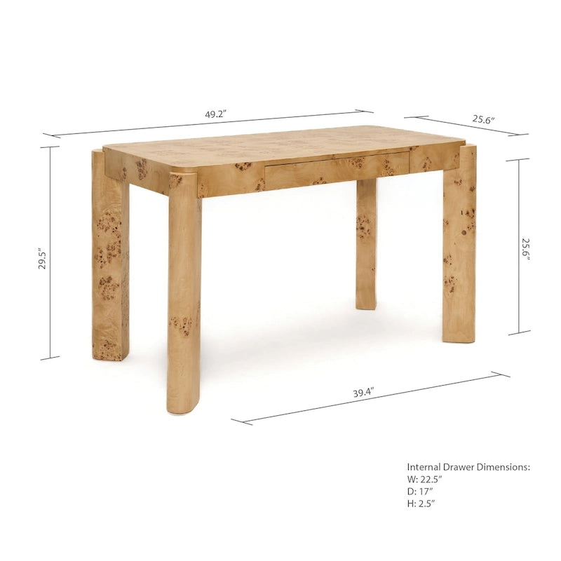 49-Inch Maple Burl Desk Vanity Table with Storage