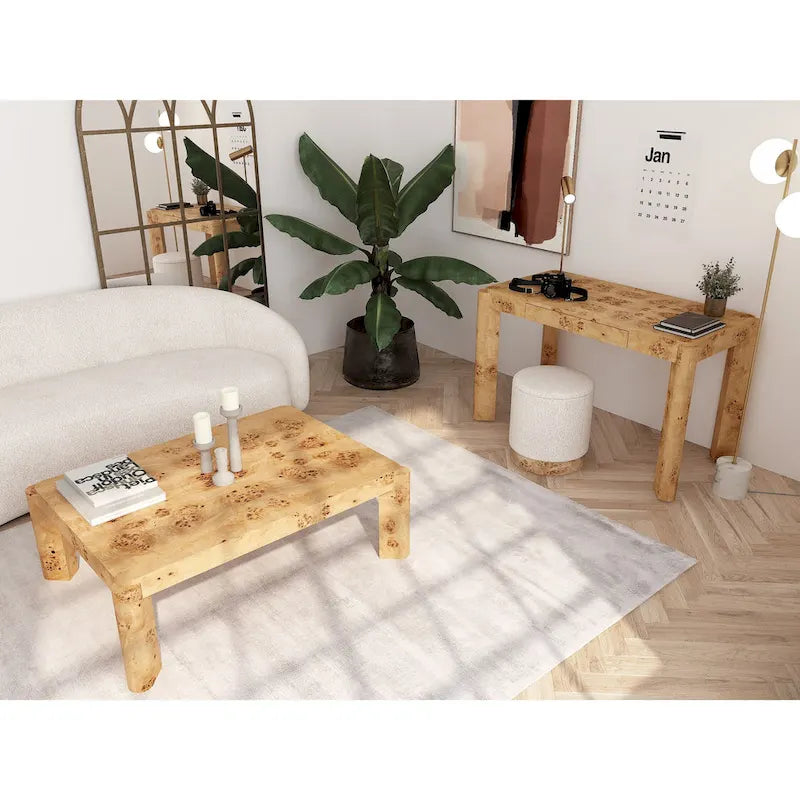 49-Inch Maple Burl Desk Vanity Table with Storage