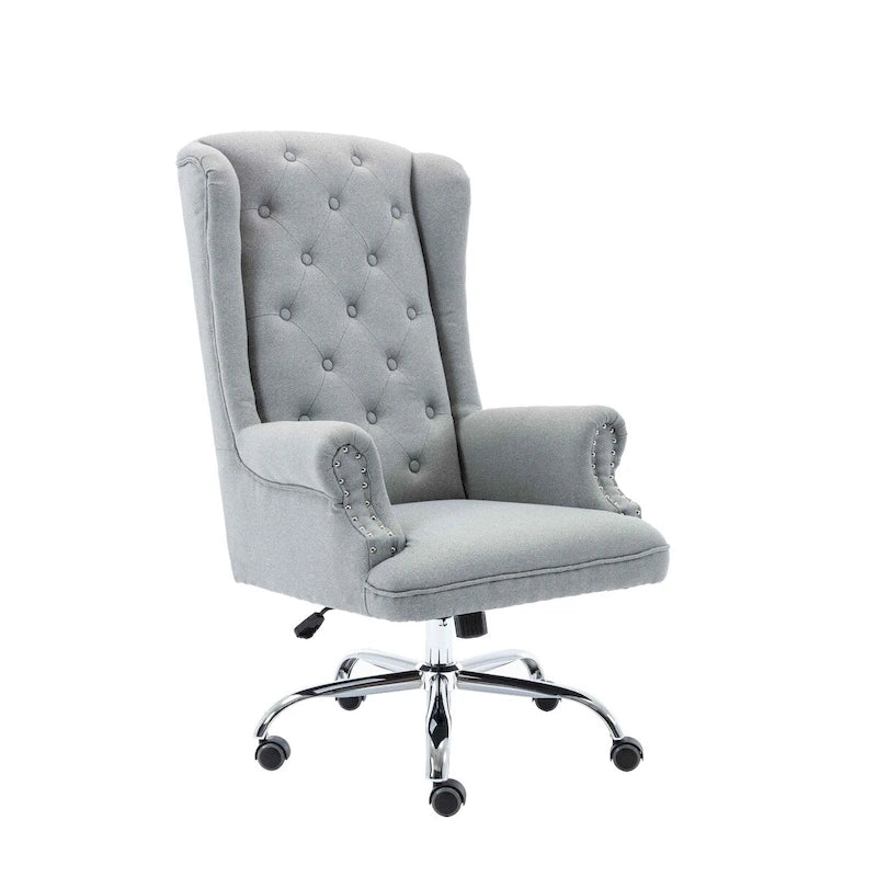 Wingback Office Chair, Linen Upholstery
