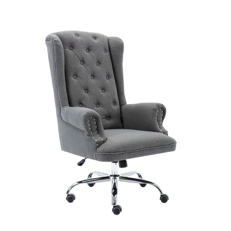 Wingback Office Chair, Linen Upholstery