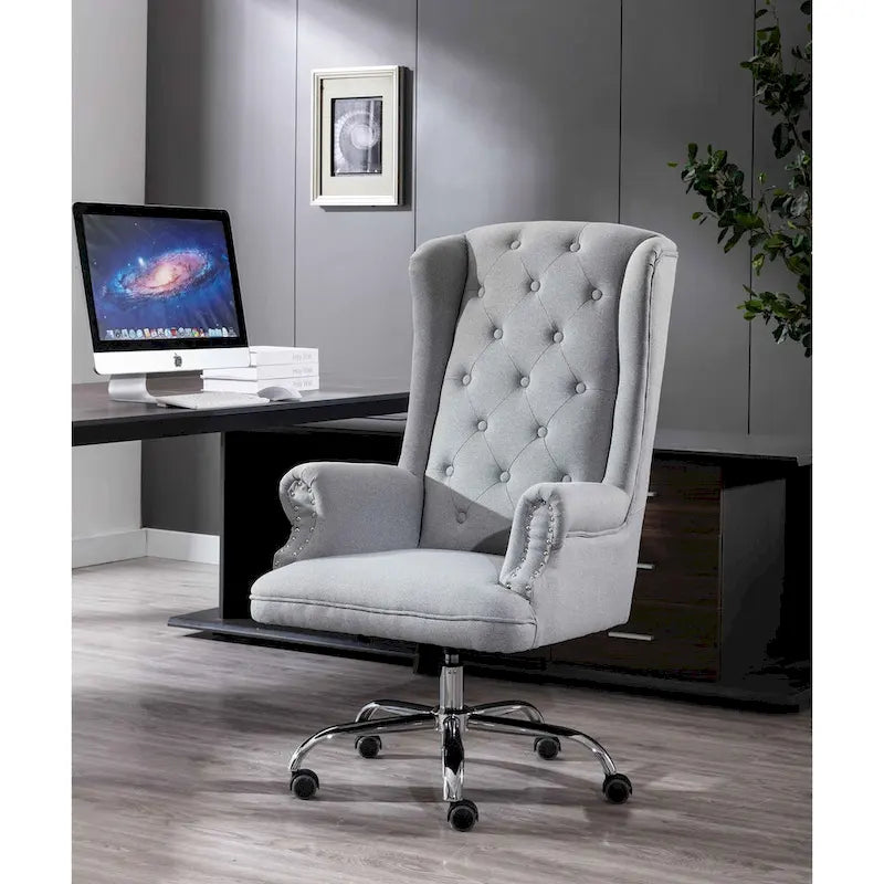 Wingback Office Chair, Linen Upholstery