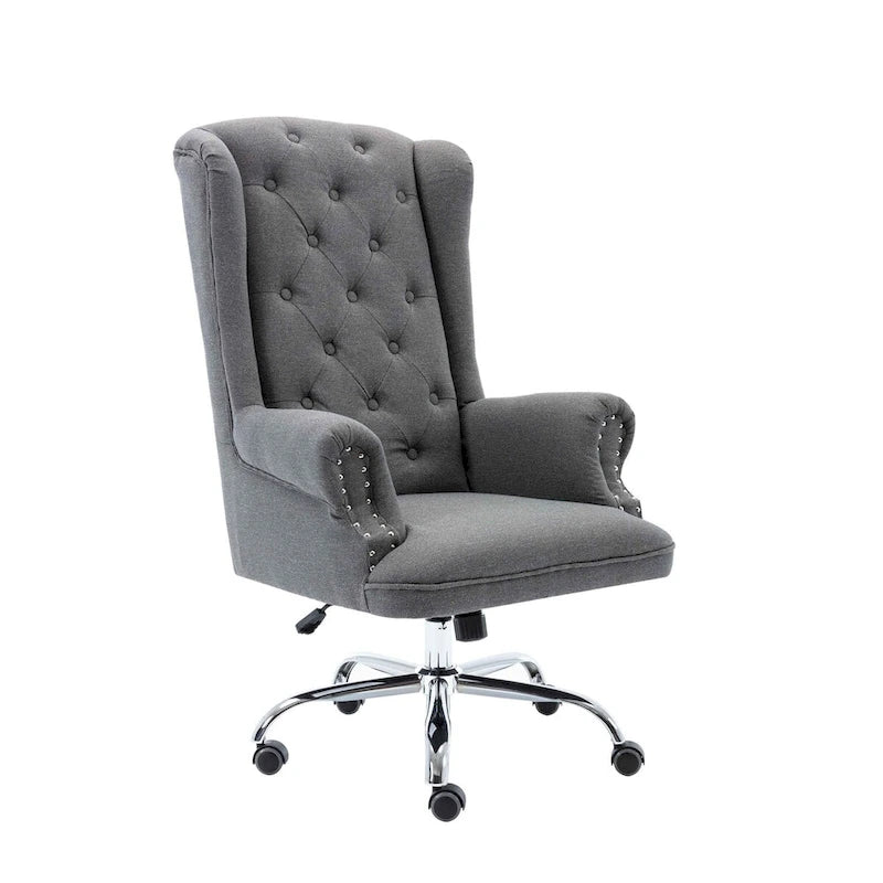 Wingback Office Chair, Linen Upholstery