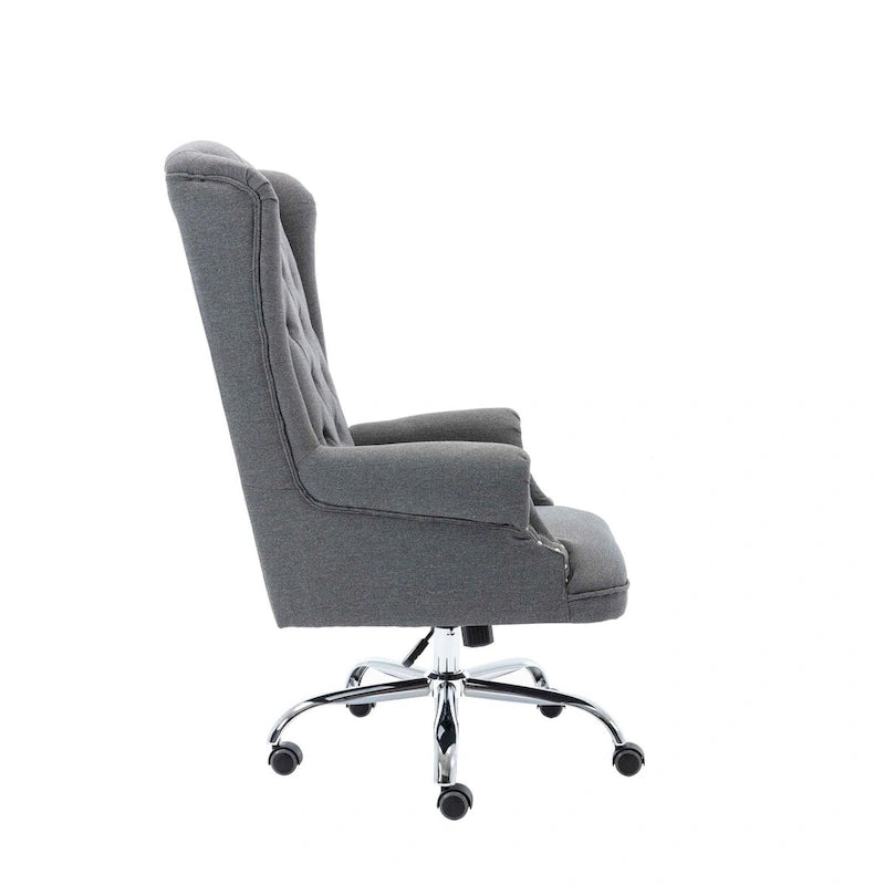 Wingback Office Chair, Linen Upholstery