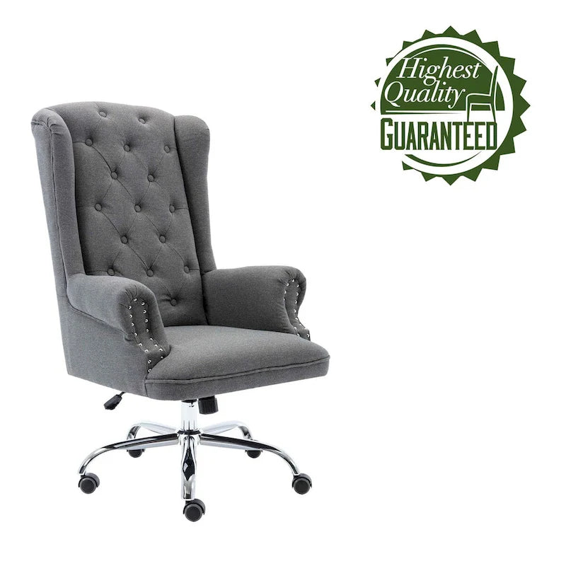 Wingback Office Chair, Linen Upholstery