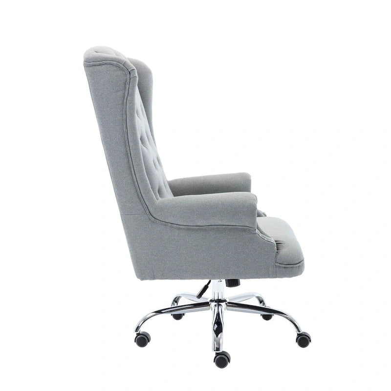 Wingback Office Chair, Linen Upholstery