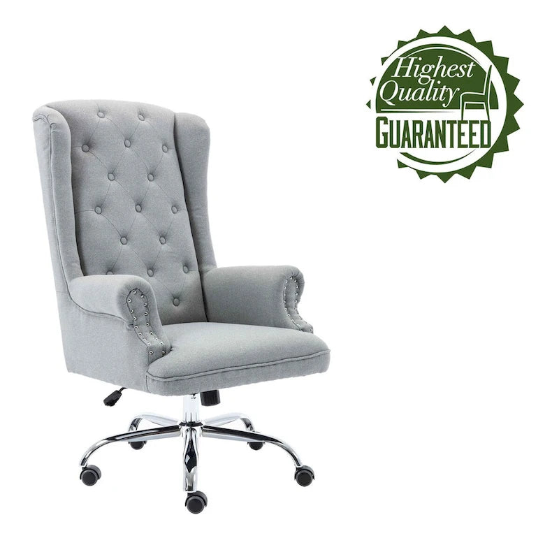 Wingback Office Chair, Linen Upholstery