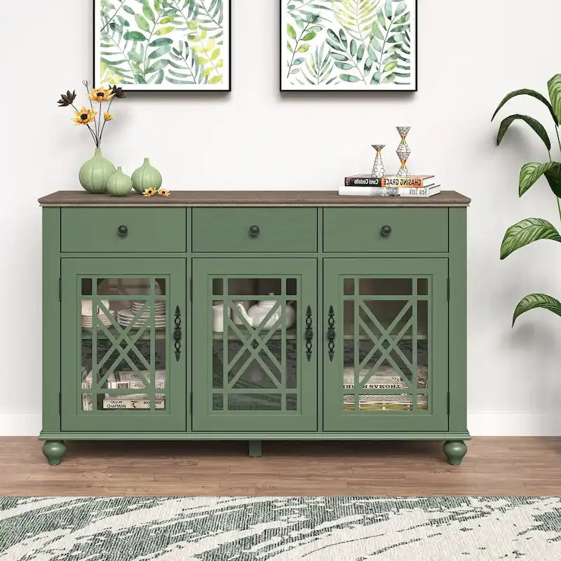 55" Vintage Style Kitchen Accent Buffet Sideboard Cabinet with Drawers