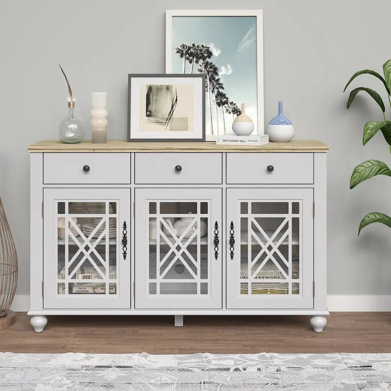 55" Vintage Style Kitchen Accent Buffet Sideboard Cabinet with Drawers