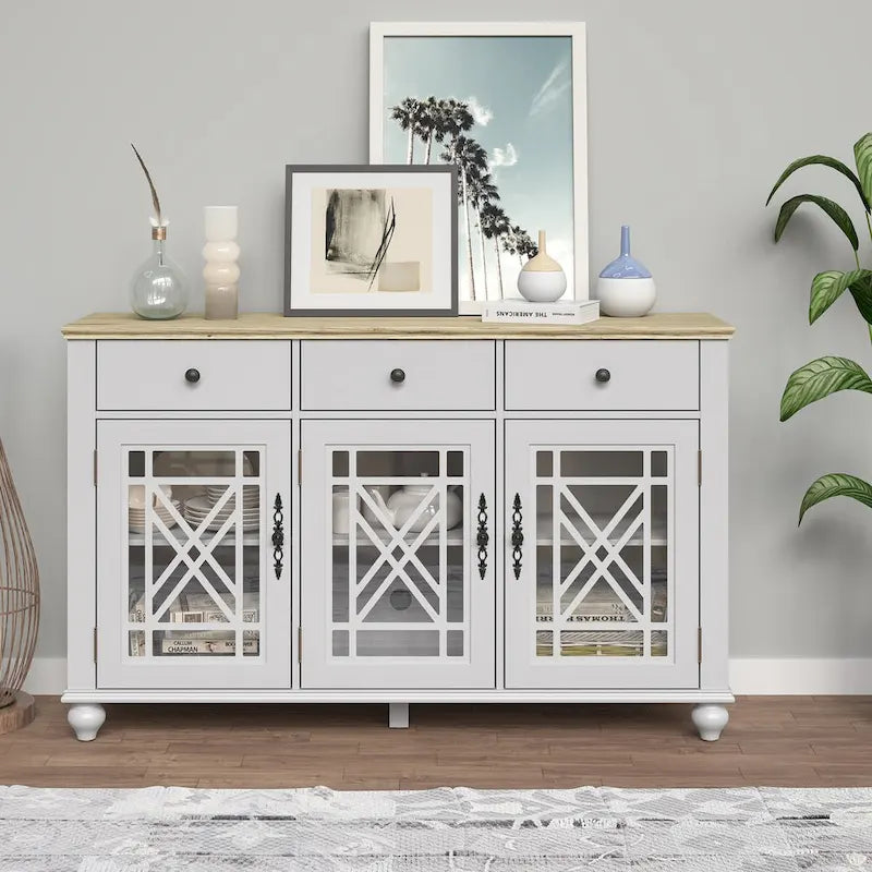 55" Vintage Style Kitchen Accent Buffet Sideboard Cabinet with Drawers