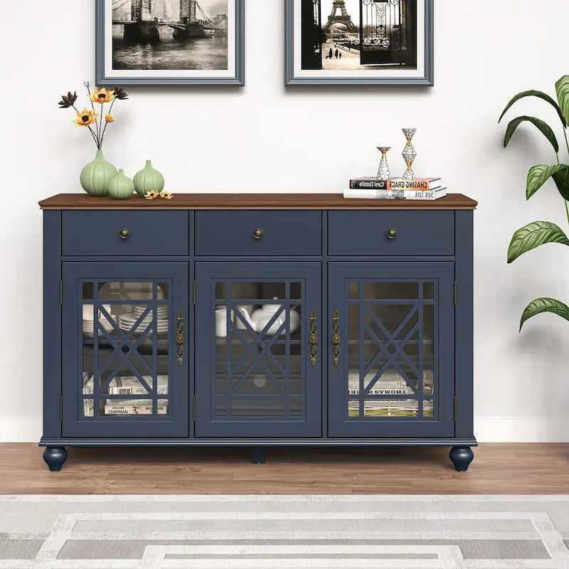 55" Vintage Style Kitchen Accent Buffet Sideboard Cabinet with Drawers