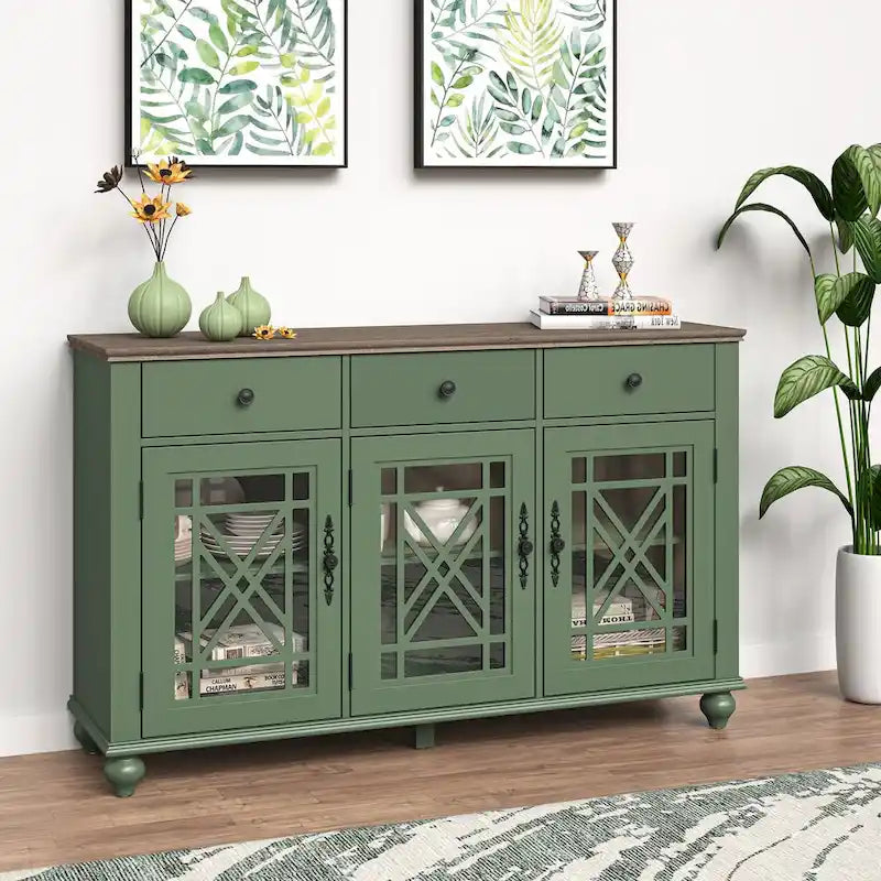 55" Vintage Style Kitchen Accent Buffet Sideboard Cabinet with Drawers