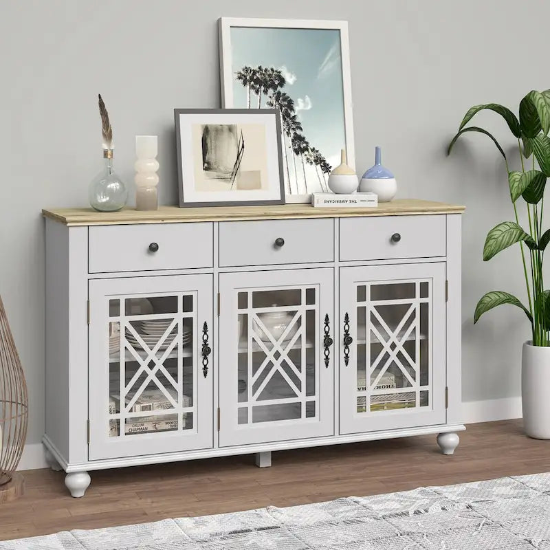 55" Vintage Style Kitchen Accent Buffet Sideboard Cabinet with Drawers