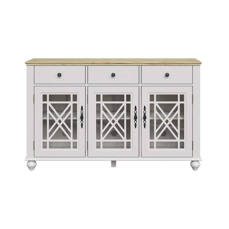 55" Vintage Style Kitchen Accent Buffet Sideboard Cabinet with Drawers