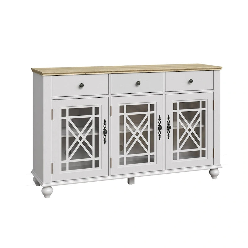 55" Vintage Style Kitchen Accent Buffet Sideboard Cabinet with Drawers