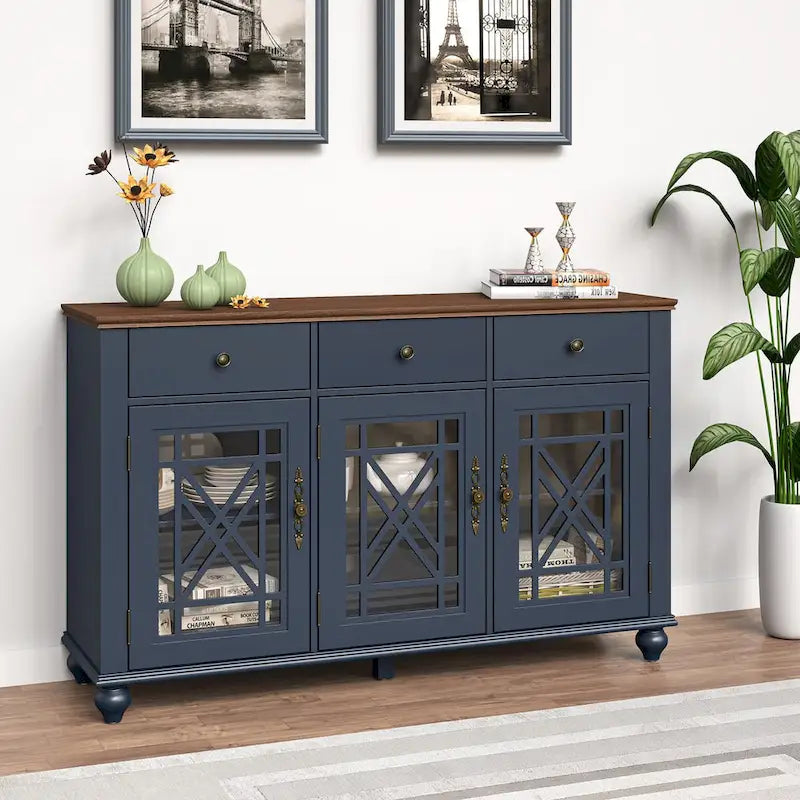 55" Vintage Style Kitchen Accent Buffet Sideboard Cabinet with Drawers