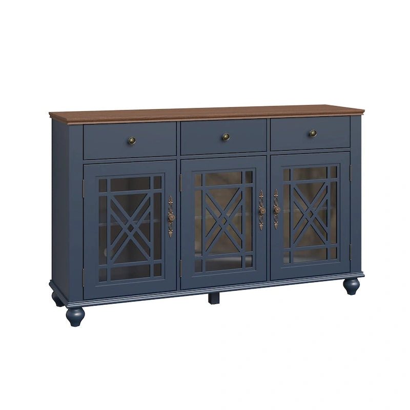 55" Vintage Style Kitchen Accent Buffet Sideboard Cabinet with Drawers