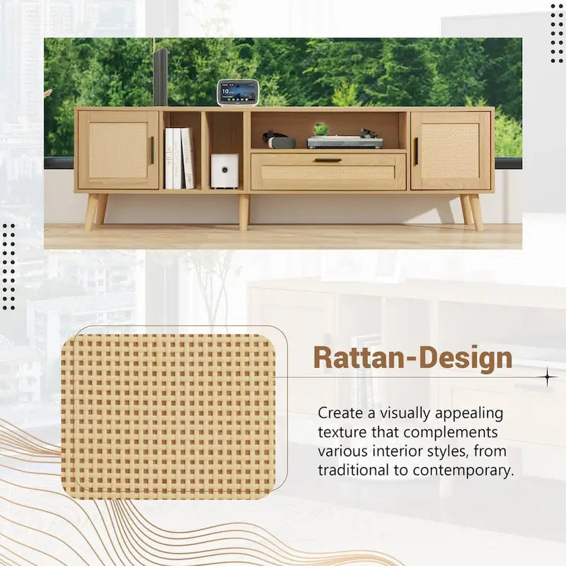TV Stand for TVs up to 80" with Solid Wood Legs and Ample Storage