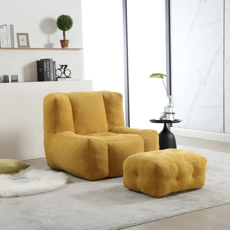 Fluffy Bean Bag Chair, Super Soft Lazy Sofa Chair With Memory Foam And Ottoman, Indoor Modern Bean Bag Chair