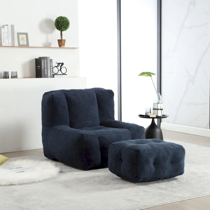 Fluffy Bean Bag Chair, Super Soft Lazy Sofa Chair With Memory Foam And Ottoman, Indoor Modern Bean Bag Chair