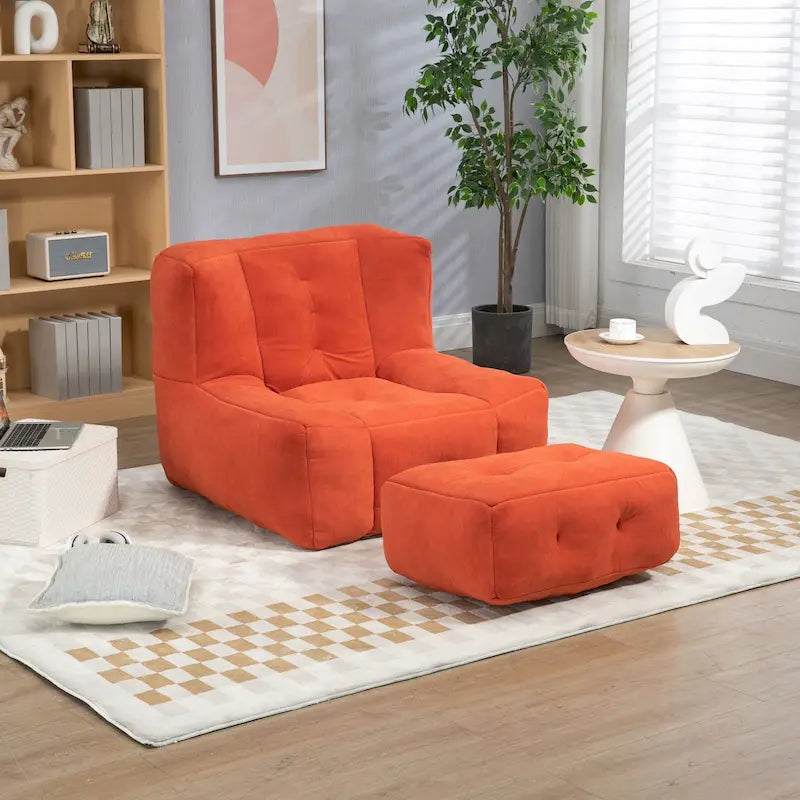 Fluffy Bean Bag Chair, Super Soft Lazy Sofa Chair With Memory Foam And Ottoman, Indoor Modern Bean Bag Chair