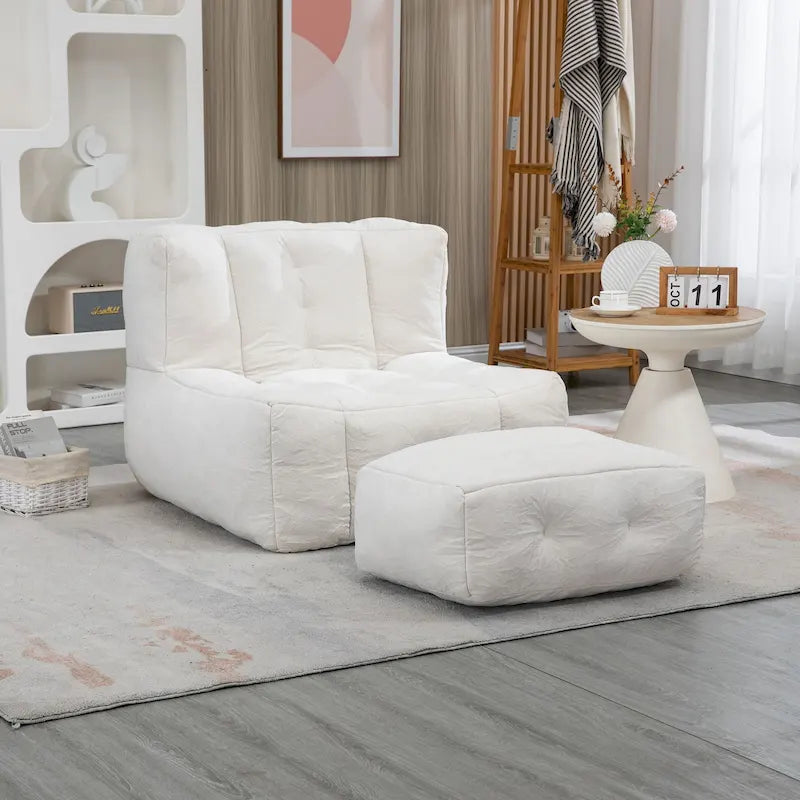 Fluffy Bean Bag Chair, Super Soft Lazy Sofa Chair With Memory Foam And Ottoman, Indoor Modern Bean Bag Chair